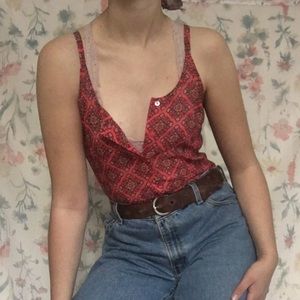 Red springtime top with geometric design